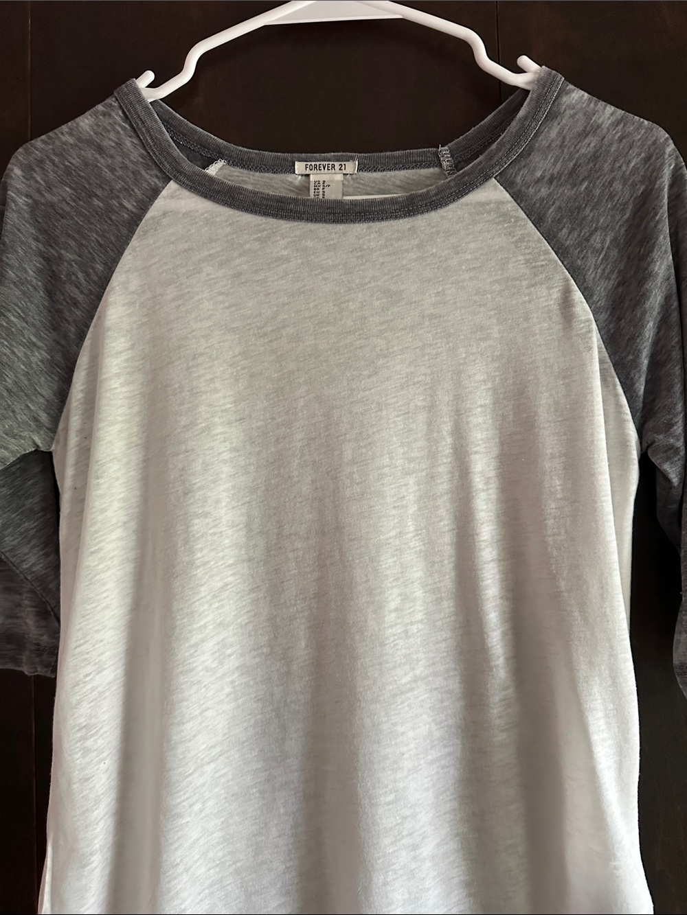 Forever 21 White Body with Charcoal Raglan Sleeve Baseball Tee - Picture 5 of 7